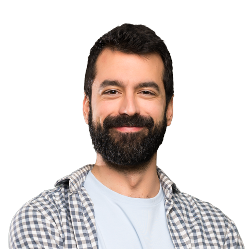 Portrait d'un homme client avec une barbe